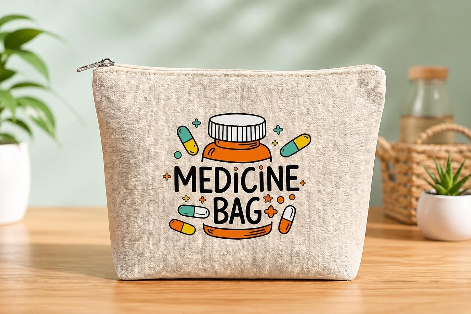 Canvas Medicine Bag for Travel & Home | Portable Medicine Storage Pouch with Zipper | First Aid Organizer Bag | Lightweight & Reusable [ 1-PCS ]