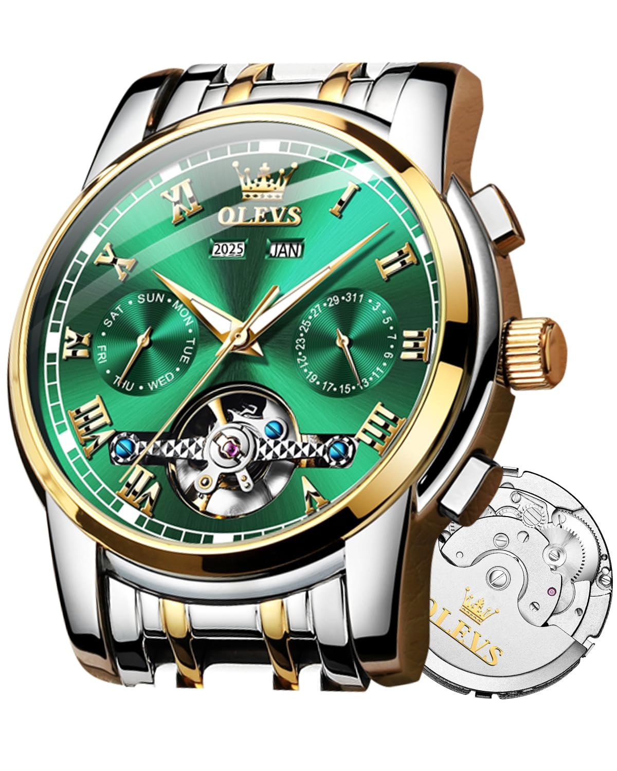 OLEVS Automatic Watch for Men Self Winding Mechanical Luxury Business Stainless Steel Multi Calendar Waterproof Luminous Wrist Watches