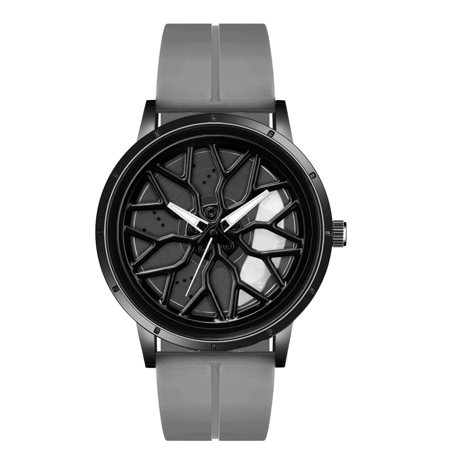 Shocknshop RevolveX Rotating Hollow Wheel Hub Creative Fashion Analog Silicone Magnetic Strap Wrist Watch for Men Boys -WCH368