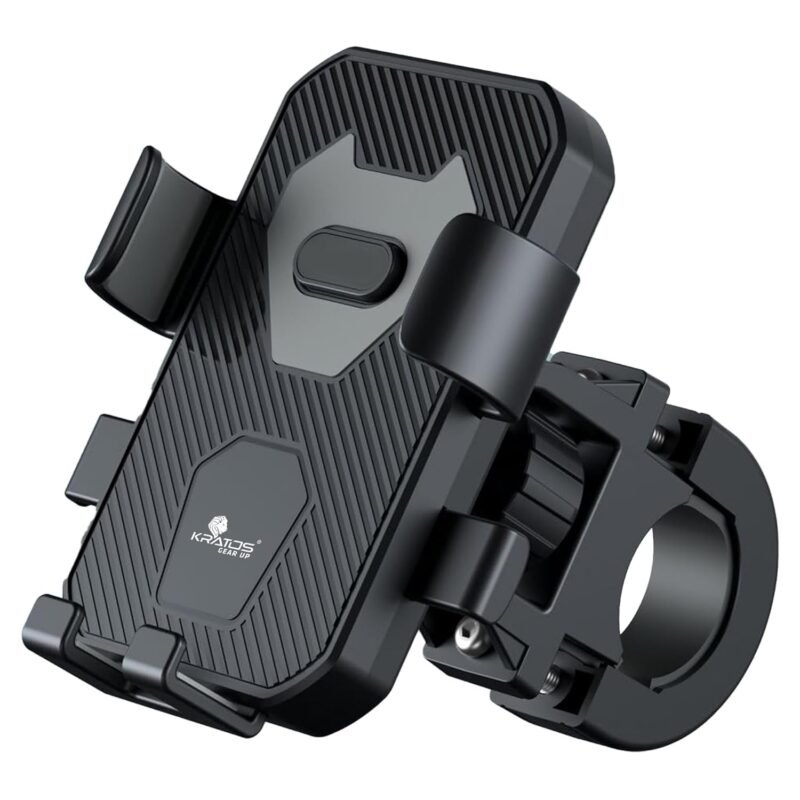 Kratos Mobile Holder for Bike with One-Touch Lock, 360° Rotating Adjustable Phone Mount for Bike Handlebar, Heavy Duty Shockproof Mobile Stand for Motorcycles, Universal Anti-Slip Bike Mobile Holder
