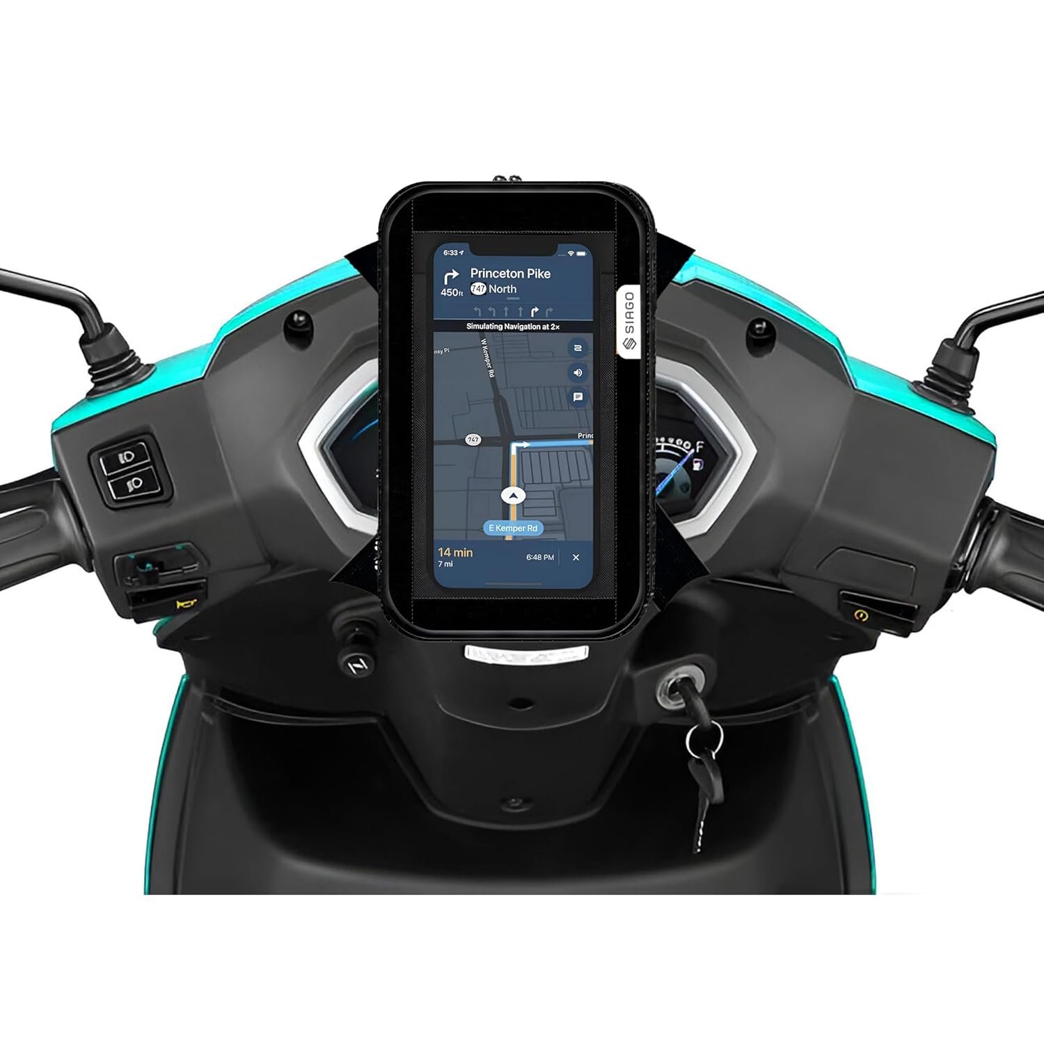 SIAGO Premium Mobile Holder for Scooty/Motorcycle | Universal Water-Resistant Phone Pouch | 360° Swivel & Adjustable Fit for Activa & All Scooters | Hands-Free Navigation | Smoky Black | SIA11