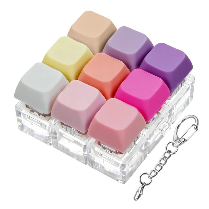 Keyboard Fidget Toy, Keyboard Fidget Keychain 9-in-1 Keyboard Decompression Button Finger Clicker Toys Stress Relief Fidget Gifts (9 Colors- Pink Purple)