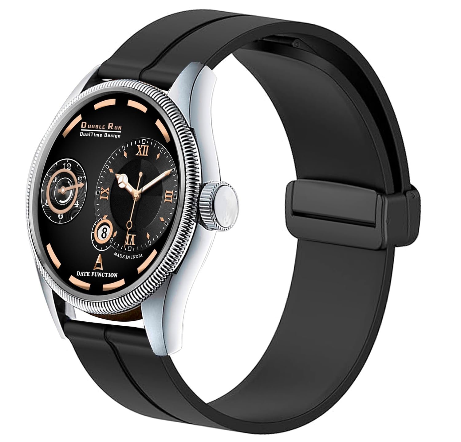 DOUBLERUN Chonograph Date Display Analoge Silicone Magnetic Strap Watch for Men, Series S-160-00