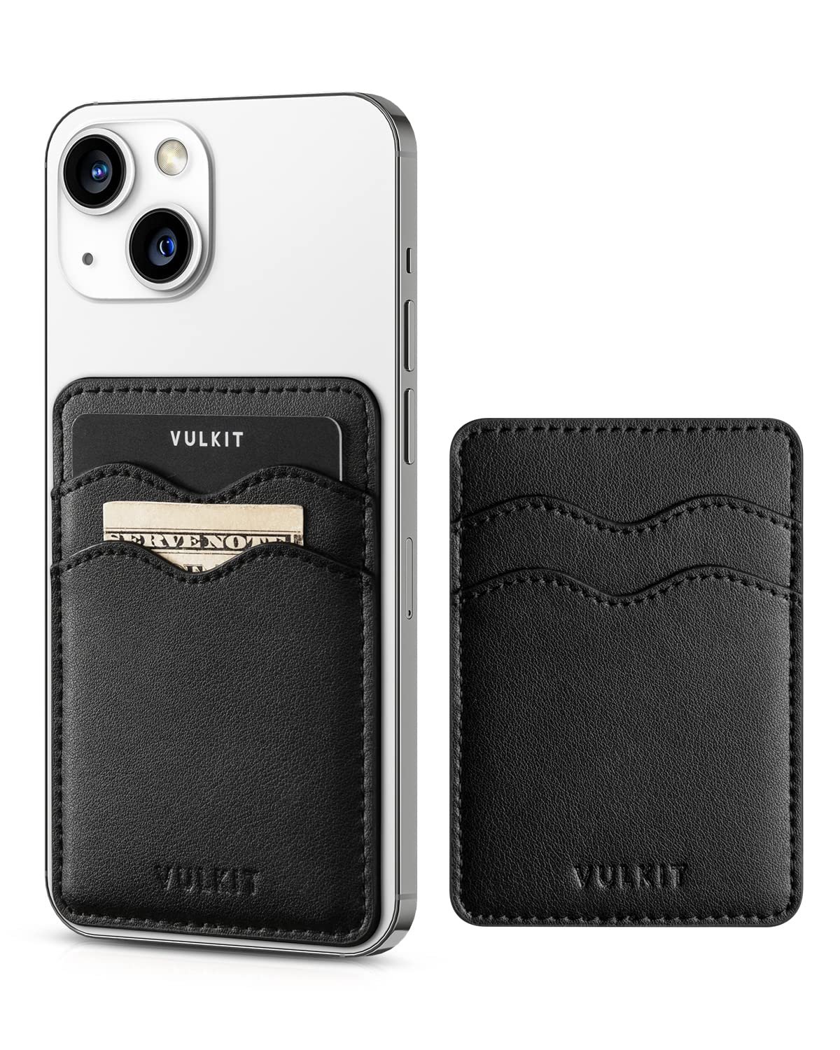 VULKIT Card Holder Mobile Phone Self-Adhesive RFID Protection Card Holder Leather Credit Card Case for Men and Women Credit Card Holder Slim, A Black, M, Minimalist