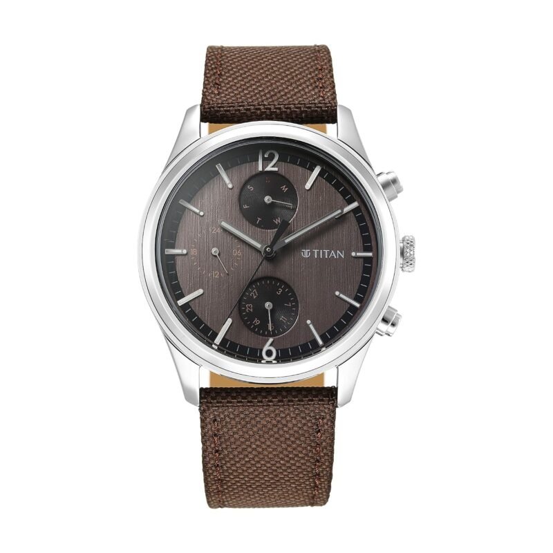 Titan Wrist with Quartz Multifunction Brown Dial Brown Leather Strap Watch for Men - NT1805SL12