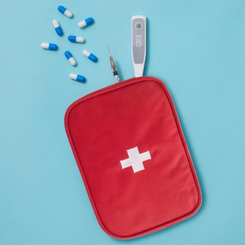 HomeStrap First Aid Kit Bag | Medicine Storage Box | Multi-Utility With Handle | Portable & Spacious Emergency Kit Organizer With Mesh Pouch & Elastic Loops | Perfect For Travel, Camping, Home, red