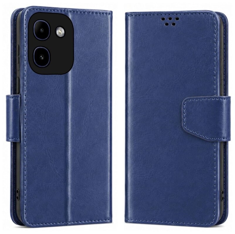 SBMS Flip Cover for Lava Virat V1 4G Back Cover Case with Magnatic Closure | Genuine Leather Finish | Inbuilt Stand | Card & Money Pocket | Wallet Style Flip Back Case Cover (Blue)