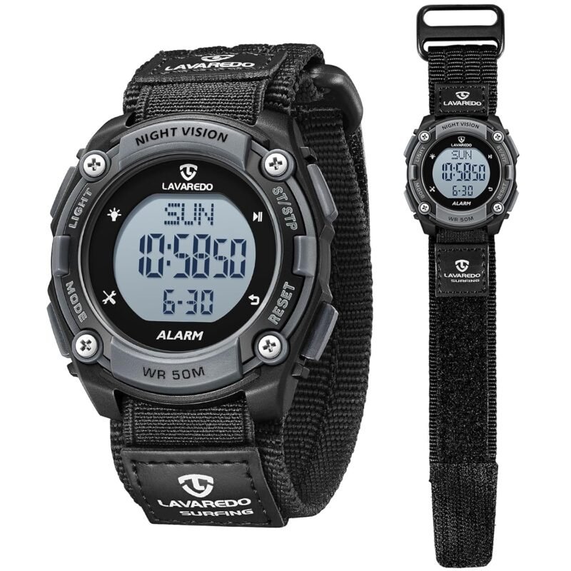 BEN NEVIS Mens Digital Watch, Military Sports Waterproof LED Stopwatch, 01-BlackGrey