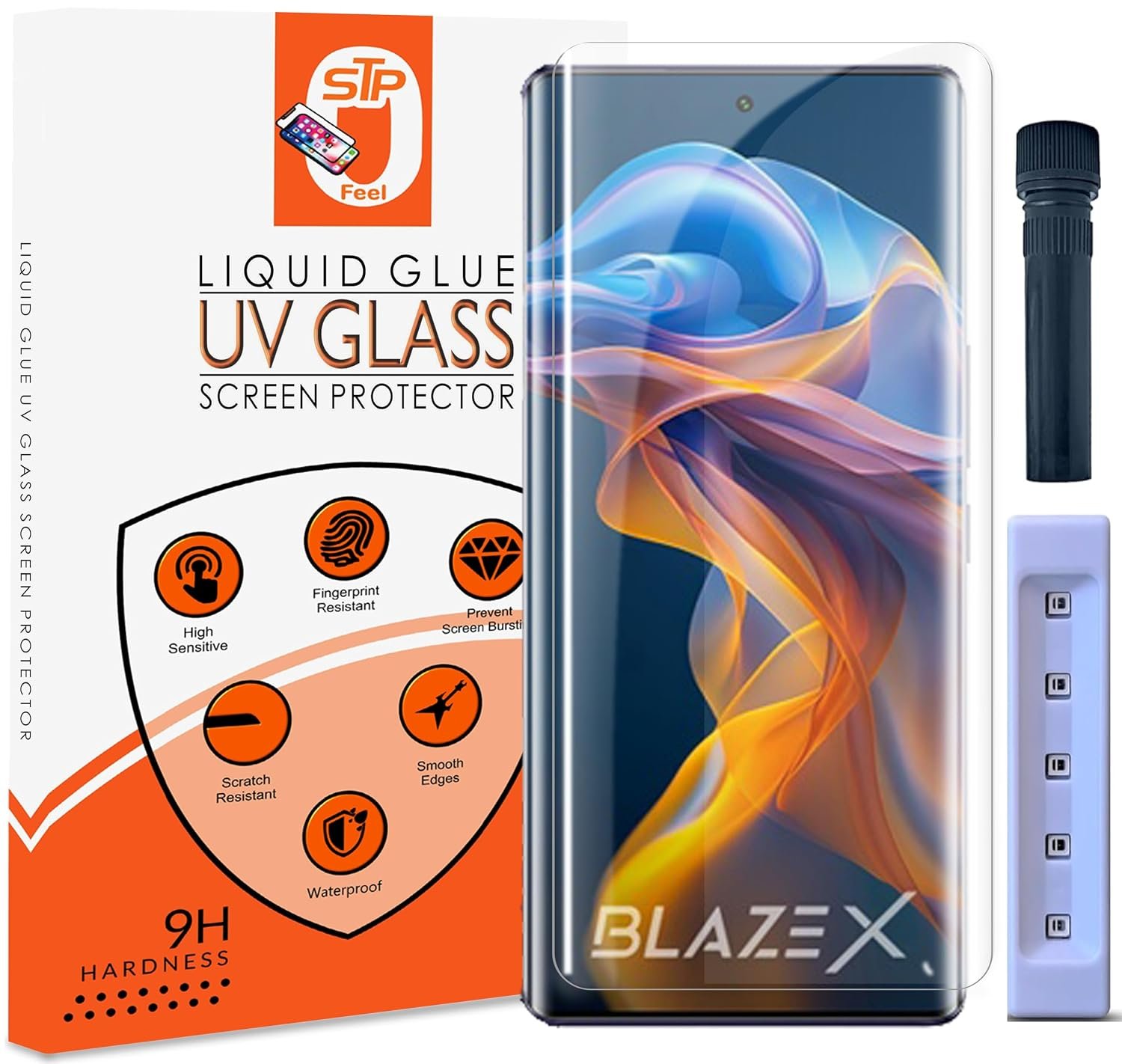 STP FEEL Uv Advanced Tempered Glass Screen Protector Guard Compatible For Lava Blaze X 5G Cellphone (6.67 Inch,Pack Of 1) Full Adhesive Uv Curved Case Friendly Hd Clarity With Installation Kit