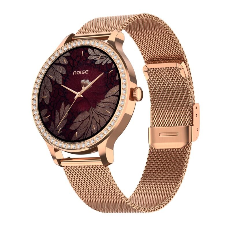 Noise Diva Araya Smartwatch for Women with AMOLED Display (850 Nits), 60 Precision-Set Crystals, Cycle Tracking, Skin Temperature, SOS with Live Location, 100+ Watch Faces - Rose Gold Link