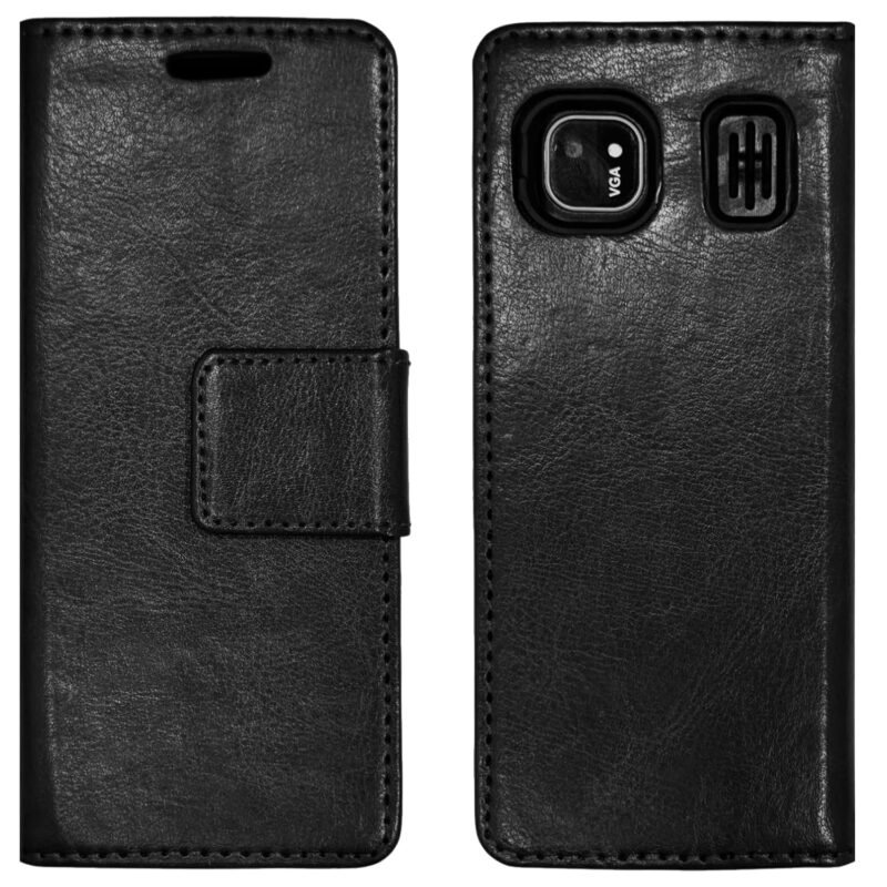 ZAOMA Diary Type Flip Flap Case Cover Compatible for Lava Gem Power Dual Sim Keypad Mobile Feature Phone - Black