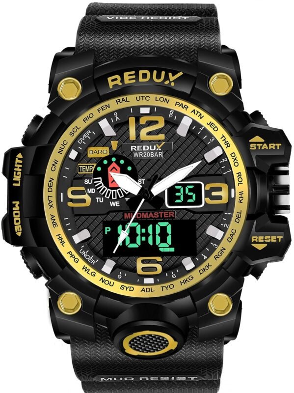 REDUX 1545 Golden Dual Time Analog-Digital LED Display Waterproof Watch for Men's