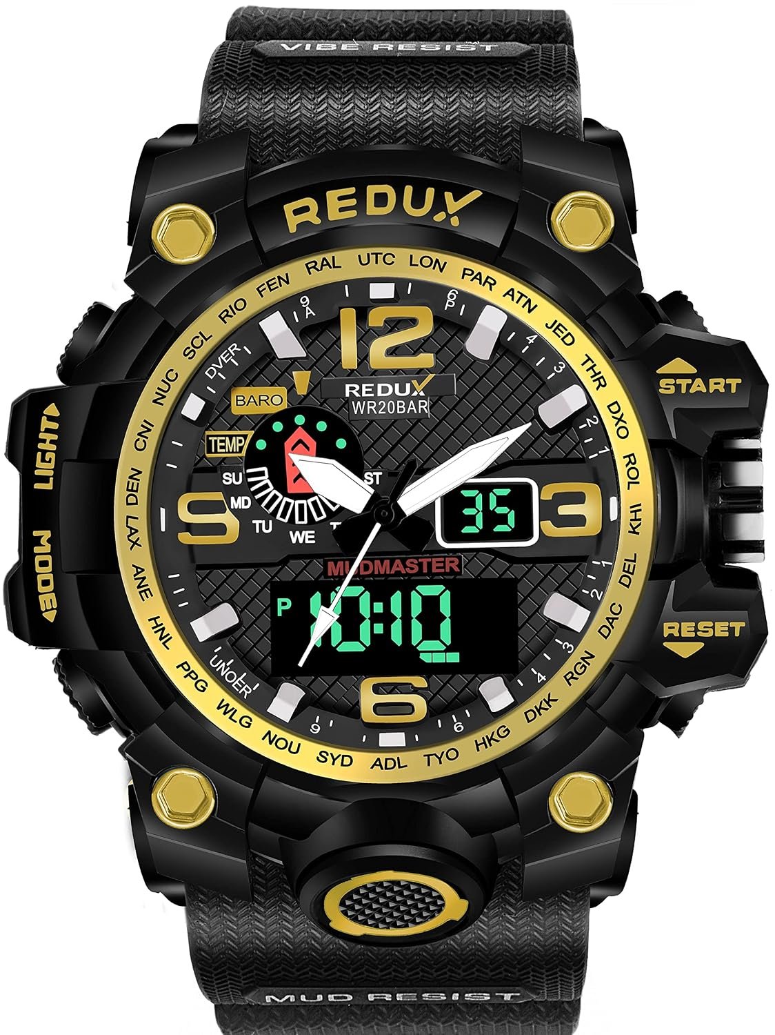 REDUX 1545 Golden Dual Time Analog-Digital LED Display Waterproof Watch for Men's