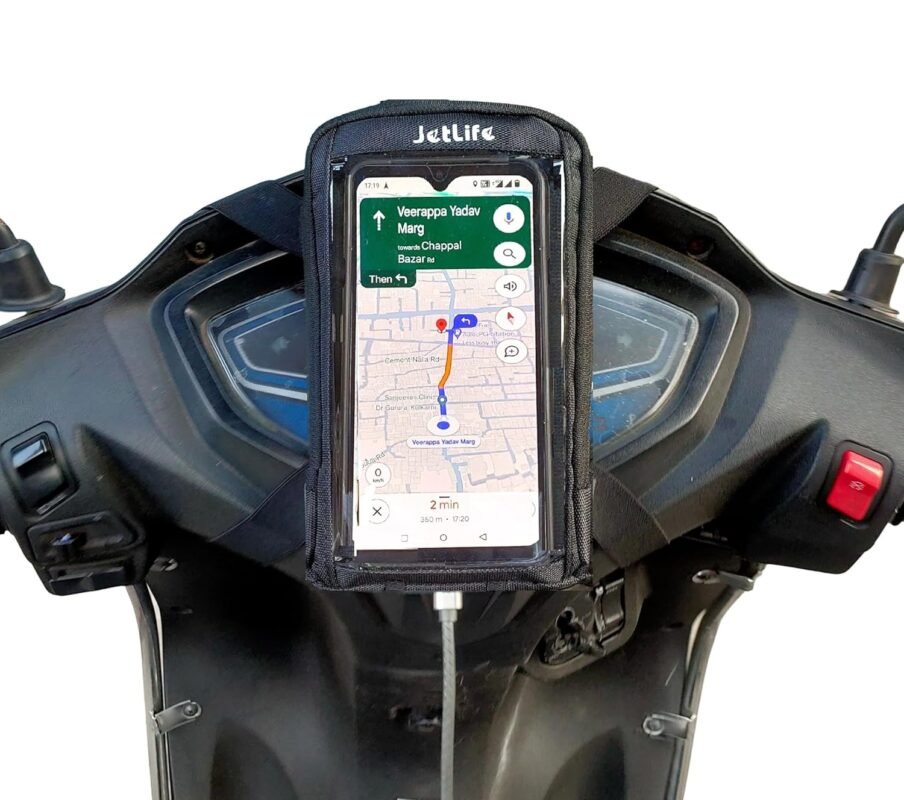 JETLIFE Mobile Holder/Pouch/Mount for All Types of Scooter Scooty Activa Jupiter EV etc | Standard X1 Model (Black)