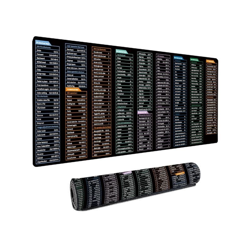 Dyazo Large Anti Slip Keyboard Shortcut Extended Desk mat/Mouse Pad with PS |AI | CDR | PR | Word | excel | PPT Shortcut Keys Computer mat for Laptop Size 800 x 300 x 3 mm (Black No Logo)