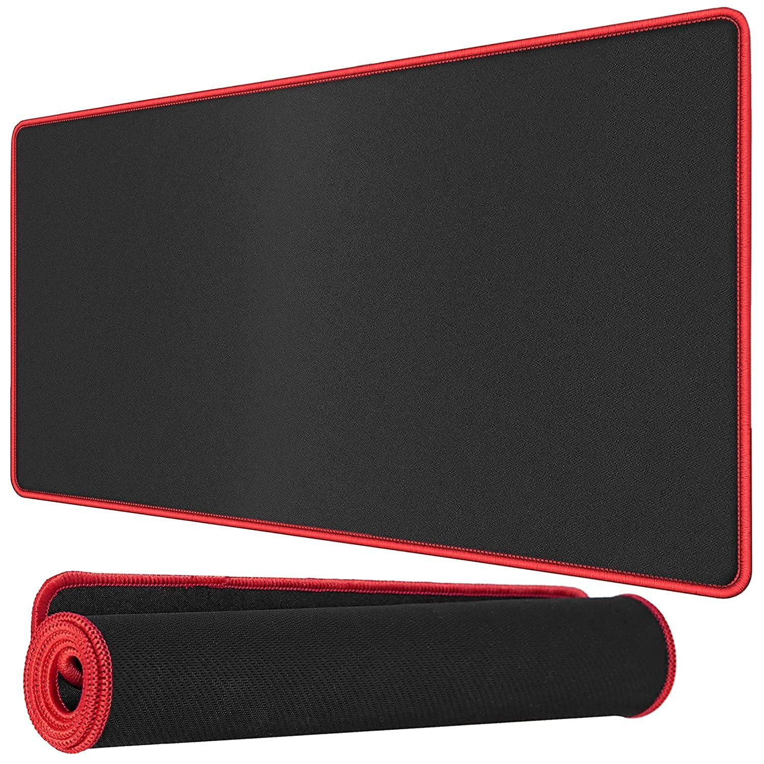 Large Extended Gaming Mouse Pad with Stitched Embroidery Edge, Premium-Textured Mouse Mat, Non-Slip Rubber Base Mousepad for Laptop Computer (600mm x 300mm x 2mm) (Red, Pack of 1)