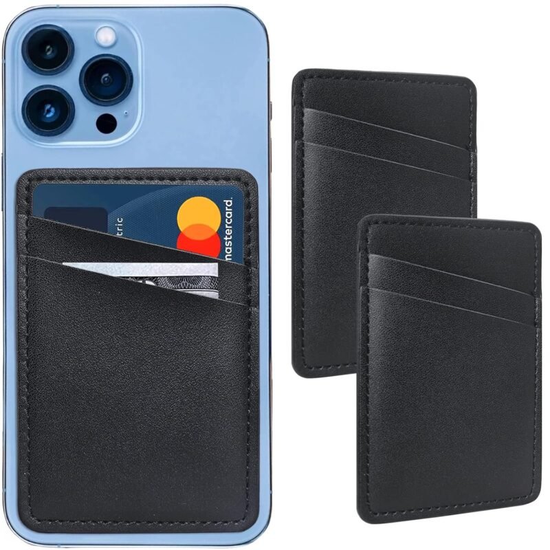 Phone Wallet Stick On, Leather Mobile Phone Card Holder, Credit Card Holder for Phone Case Compatible with iPhone, Samsung and Android, Black, Modern