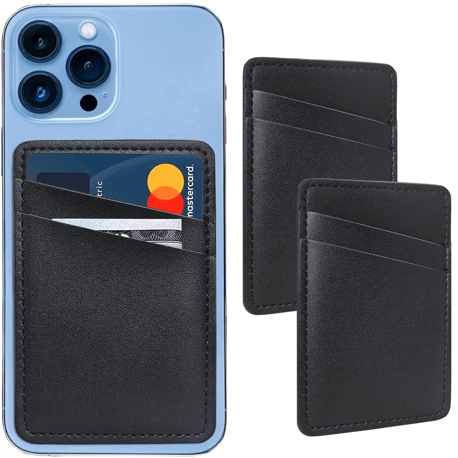 Phone Wallet Stick On, Leather Mobile Phone Card Holder, Credit Card Holder for Phone Case Compatible with iPhone, Samsung and Android, Black, Modern