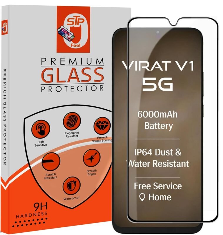 STP FEEL® Premium HD+ Tempered Glass Screen Protector Guard Compatible For Lava Virat V1 5G / Virat V1 (6.75 Inch, Pack of 1) | Edge to Edge Coverage With Easy to installation kit for Smartphone