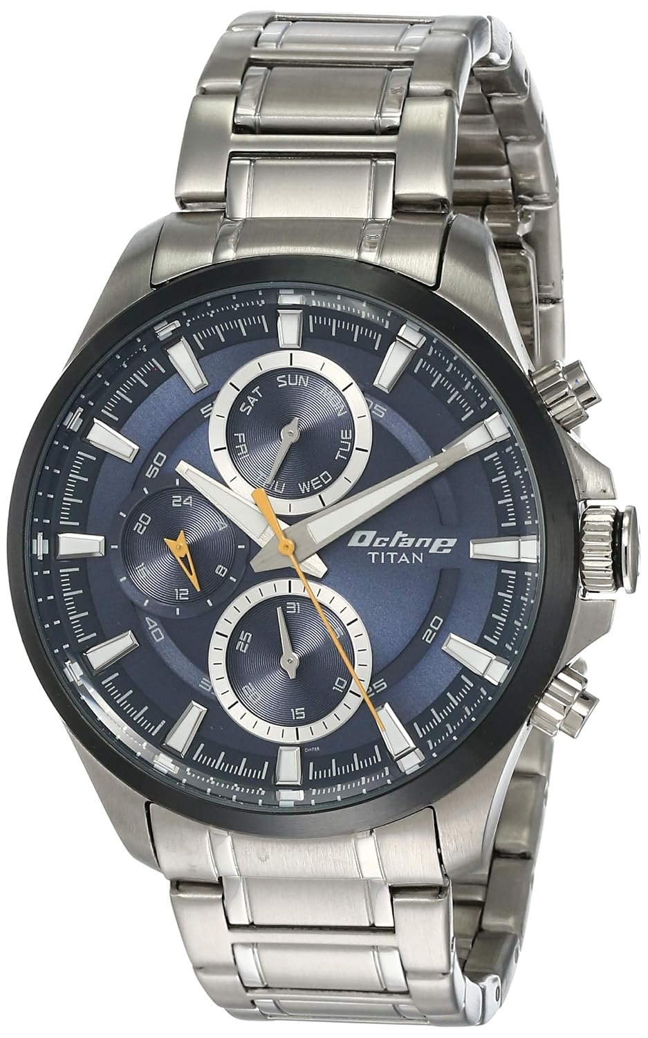 Titan Octane Quartz Multifunction Midnight Blue Dial Silver Stainless Steel Strap Watch for Men - NT90104KM01