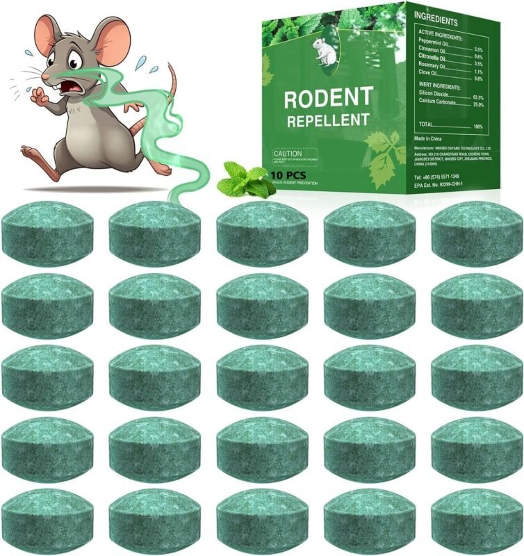 Rat Repellent forCar Home Pack of 1 (10 Tablet) Rodent & Mouse Repellent Peppermint Oil to Protect Wires in-Car, Bike & Truck Engine No Kill Only Repels Home Indoor-Outdoor Garage Rat Controller Pills to Keep Rodents Out of Car