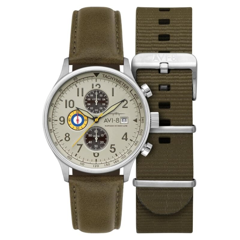 AVI-8 Men's 43.5mm Hawker Hurricane Classic Chronograph Watch with Leather Strap AV-4011