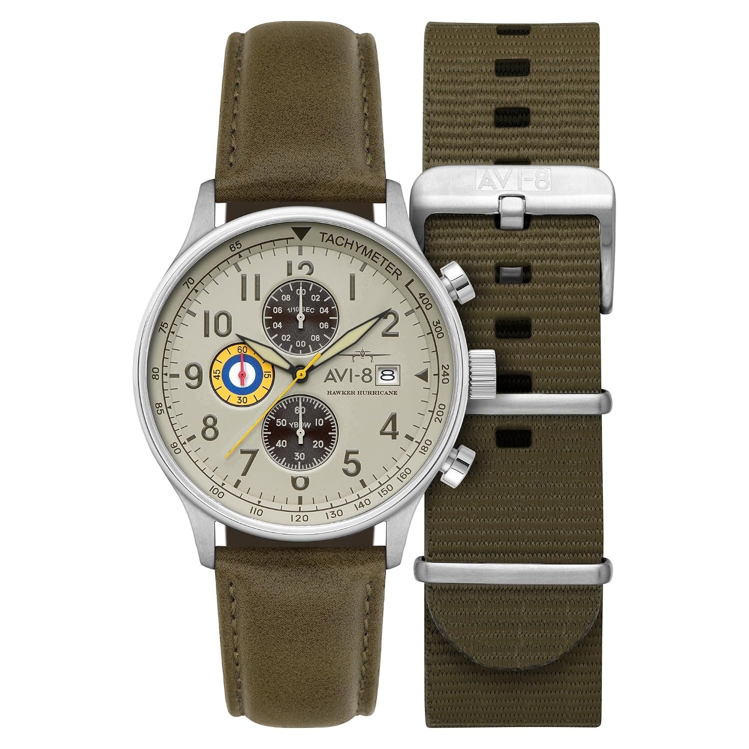 AVI-8 Men's 43.5mm Hawker Hurricane Classic Chronograph Watch with Leather Strap AV-4011