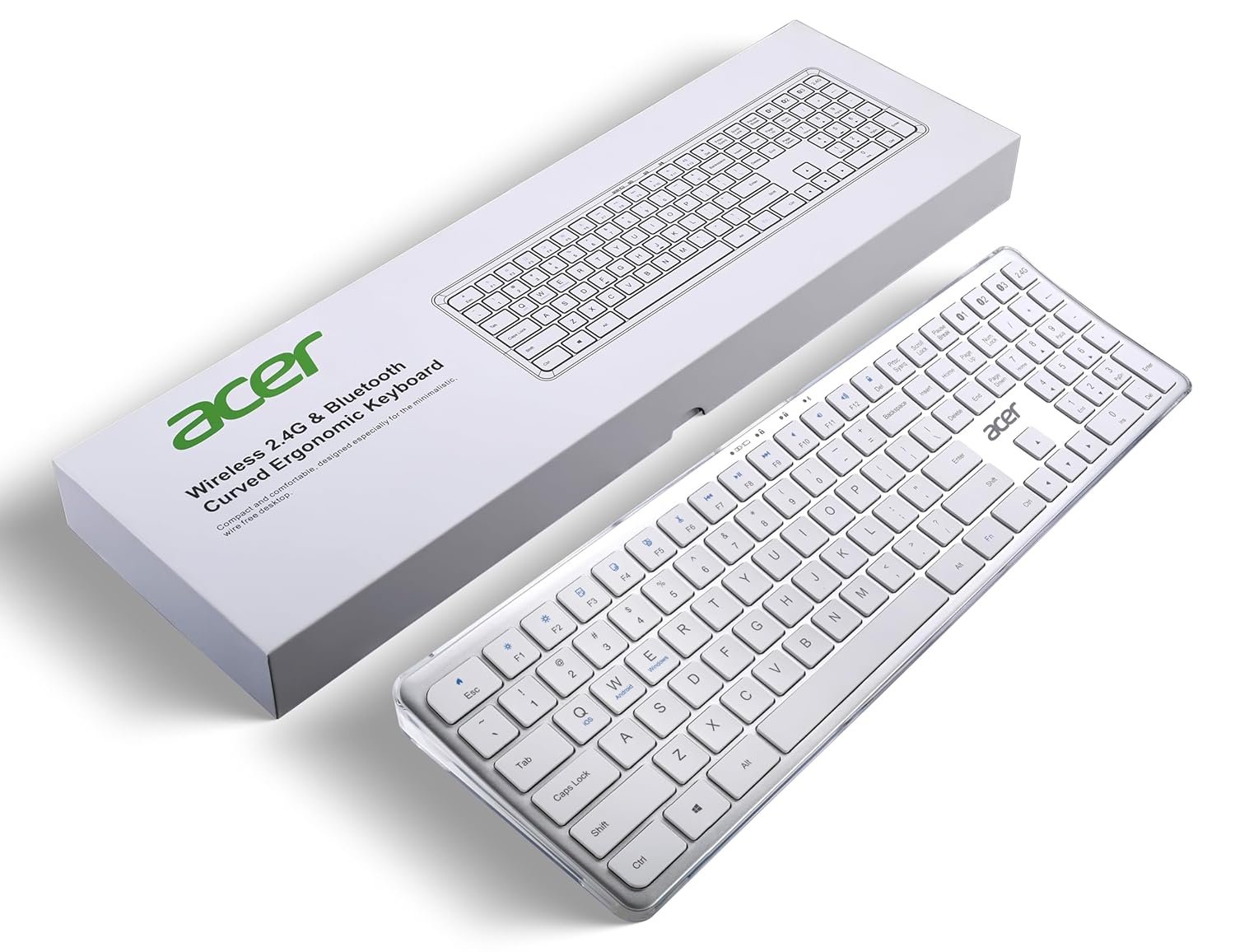 acer Clearview Curved Transparent Wireless Rechargeable Keyboard I Dual Connection Bluetooth + 2.4 G I Multi-Device Connection with 3 Bluetooth Connect I Supports iOS, Android, Windows, MAC System