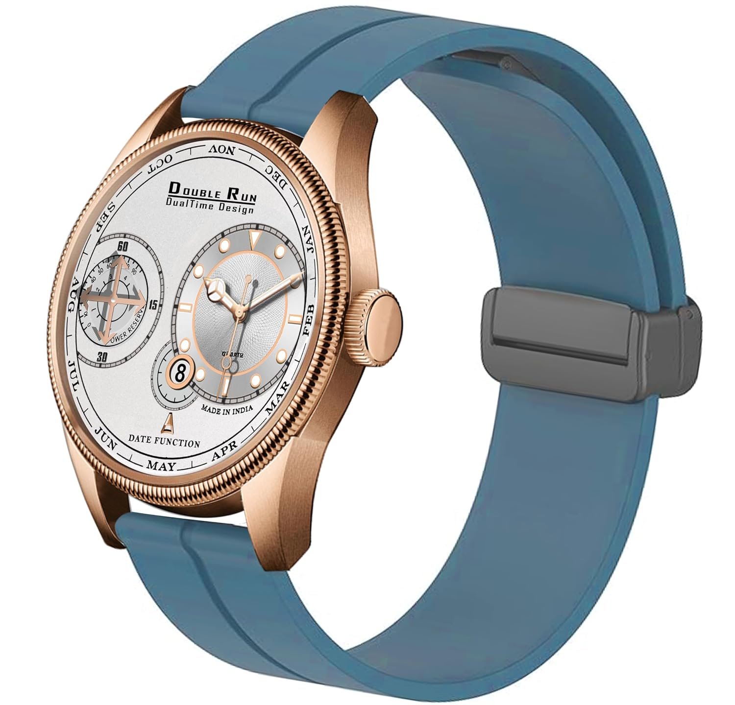 DOUBLERUN Chonograph Date Display Radium Dial Analoge Silicone Magnetic Belt Watch for Men, Series C-180-00