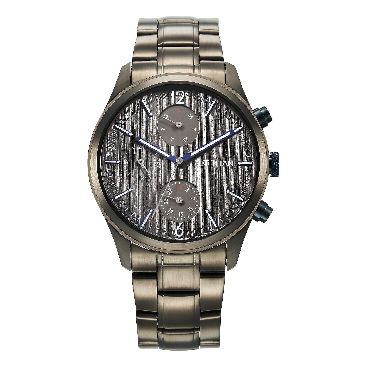 Titan Neo Splash Quartz Multifunction Anthracite Dial Anthracite Stainless Steel Strap Watch for Men - NT1805KM07