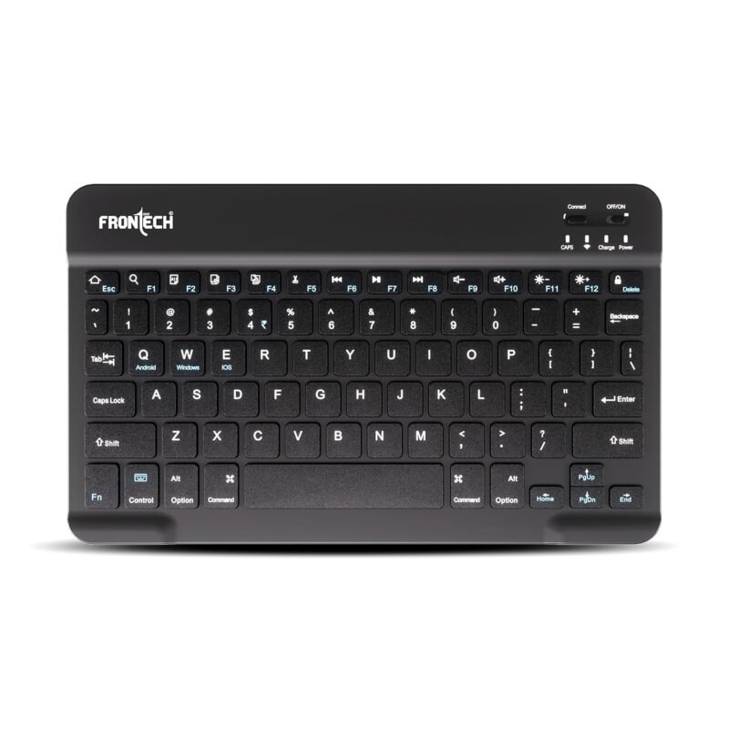 FRONTECH Ultra-Slim Wireless Mini Bluetooth Keyboard with 78 Keys, Rechargeable Battery, Compact Design for Windows/Mac/Android/iOS Black (FT-1603)