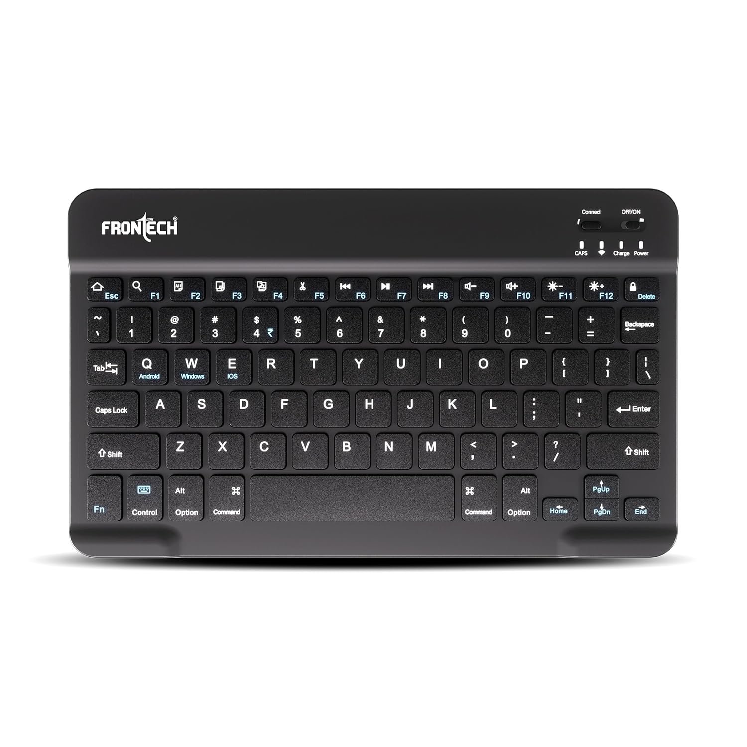 FRONTECH Ultra-Slim Wireless Mini Bluetooth Keyboard with 78 Keys, Rechargeable Battery, Compact Design for Windows/Mac/Android/iOS Black (FT-1603)