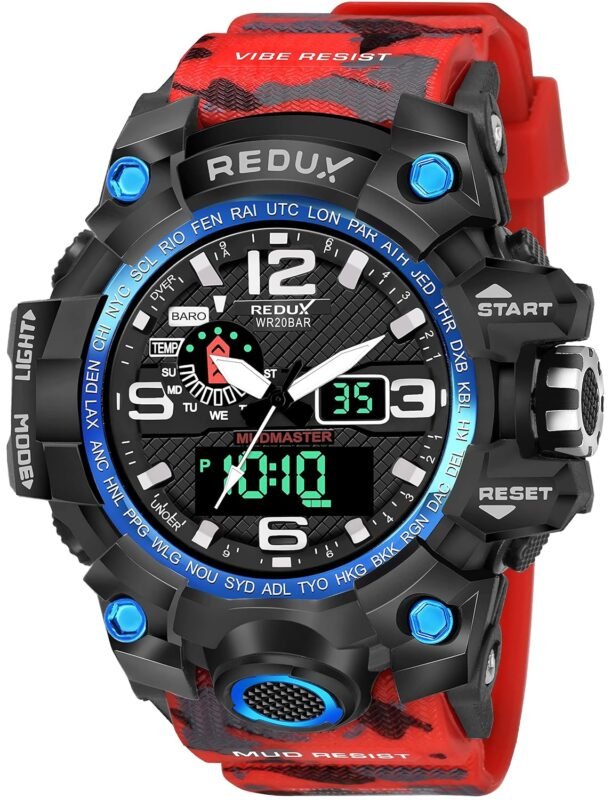 REDUX 1545 Red Dual Time Analog-Digital LED Display Waterproof Watch for Men's