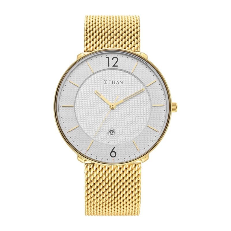 Titan Black & Gold Quartz Analog with Date White Dial Gold Stainless Steel Strap Watch for Men - NT1849YM01