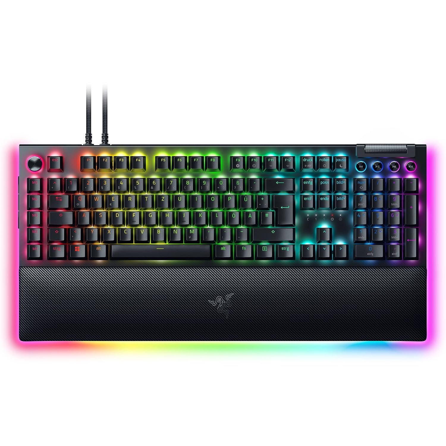 Razer BlackWidow V4 Pro (Green Switch) - Mechanical Gaming Keyboard (Clicking Mechanical Switches, Command Wheel and 8 Macro Keys, Multifunctional Roll, Wrist Rest) QWERTZ DE Layout | Black