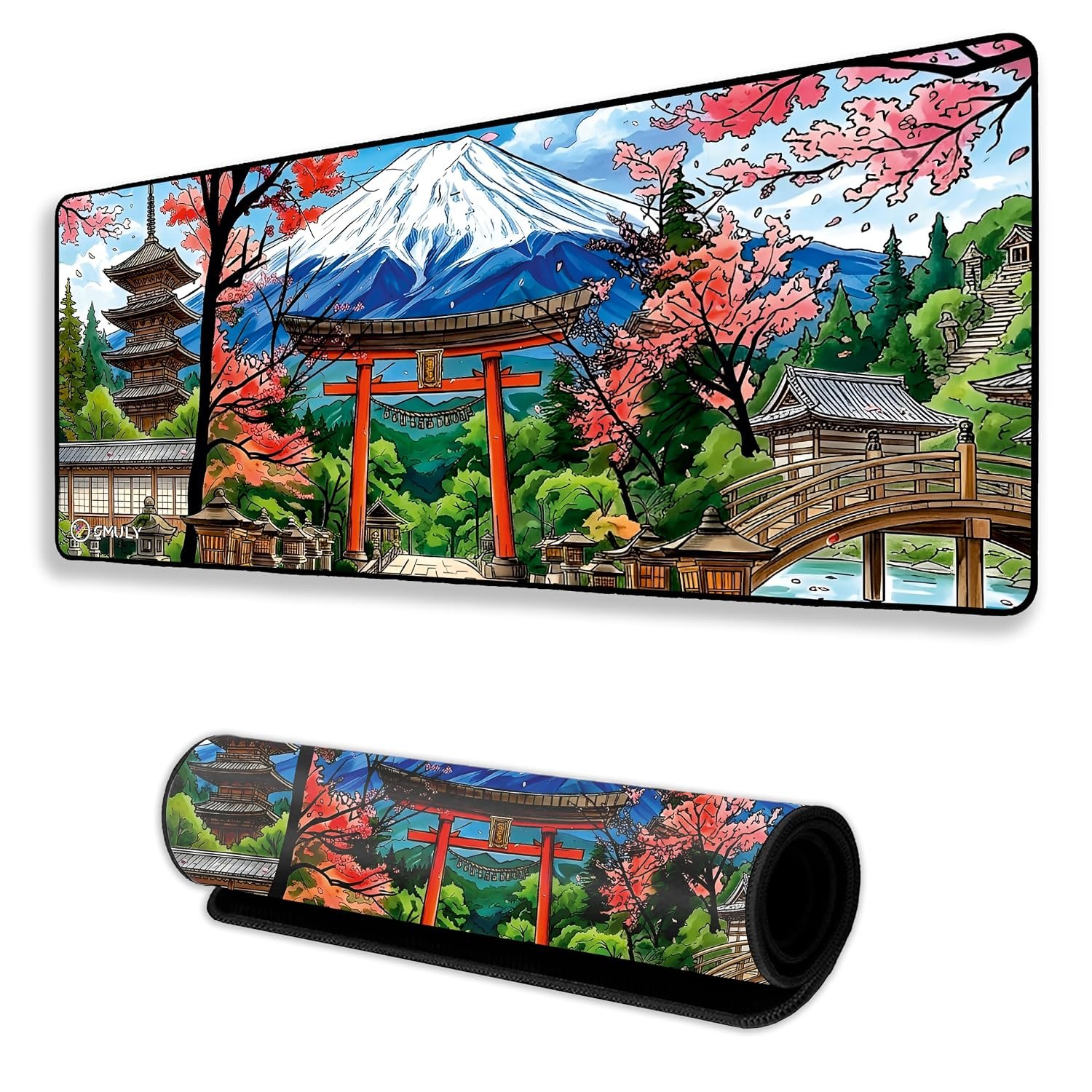 Japanese Mountain Inspired Large Desk Mat, Extended Mouse Pad 58.5x28cm, Desk Pad, Washable Mousepad, 2mm Thick Non-Slip Rubber Base, Stitched Edges for Office, Home & Workstation (Multicolour)
