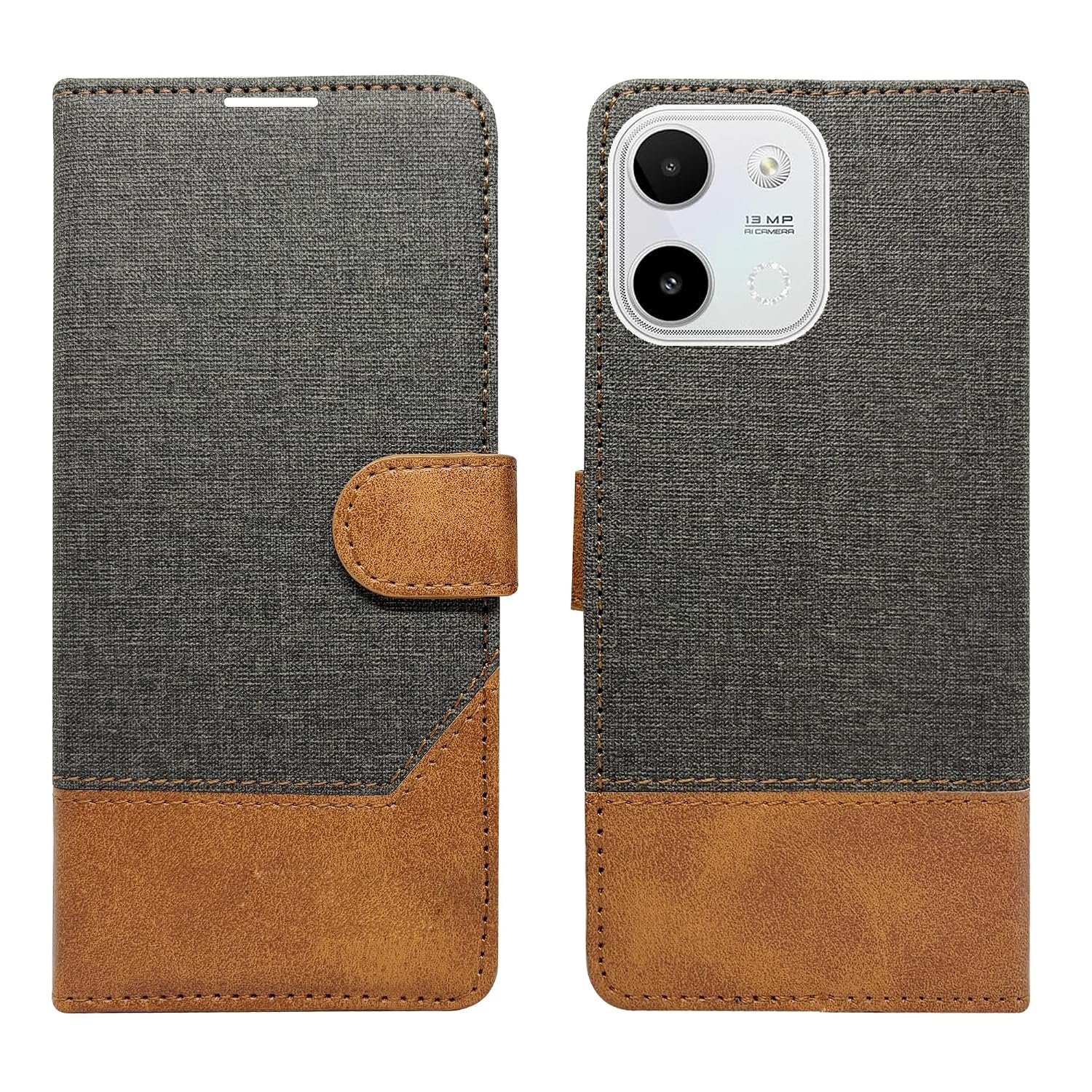AD Enterprises Khadi Black Flip Cover for Lava Bold N2 4G|360° Protection Wallet Case with 2 Card Slots|Laser-Cut Precision |Magnetic Clouser Only for Lava Bold N2 4G (Black)