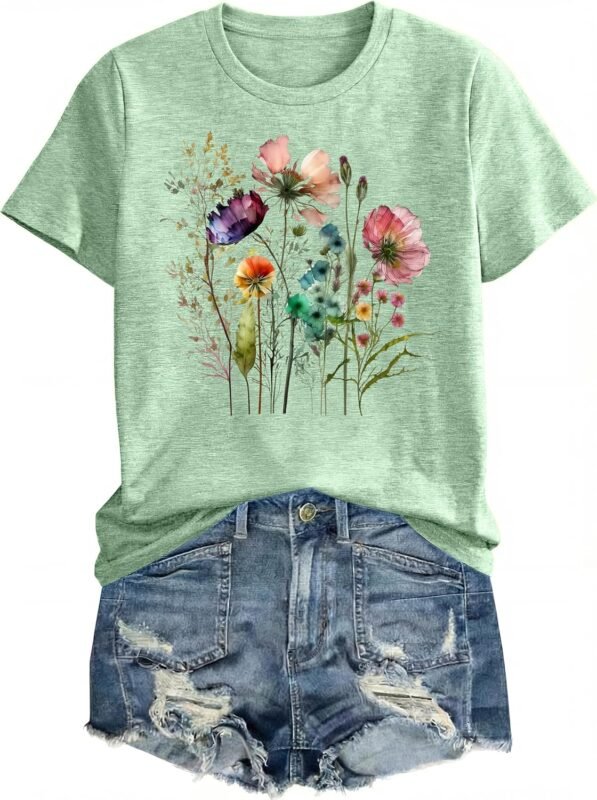 Graphic Tees for Women Vintage Boho Style Shirts Floral Fall Tops