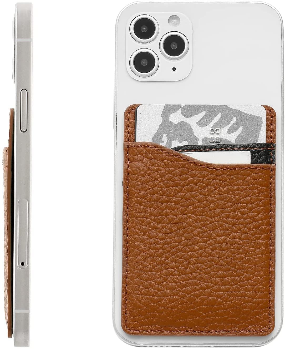 ClickCase Grainy Leather Metro, Credit Card Holder for Back of Mobile Phone or Case, Adhesive Sleeves Stick on Pocket Wallet Case for iPhone 11 (Brown)