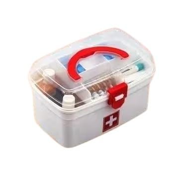 Medical Box – Compact First Aid & Medicine Organizer, Plastic Pill Box with Handle, Multi-Purpose Rectangular Storage (White) Medical Boxes_030_ white