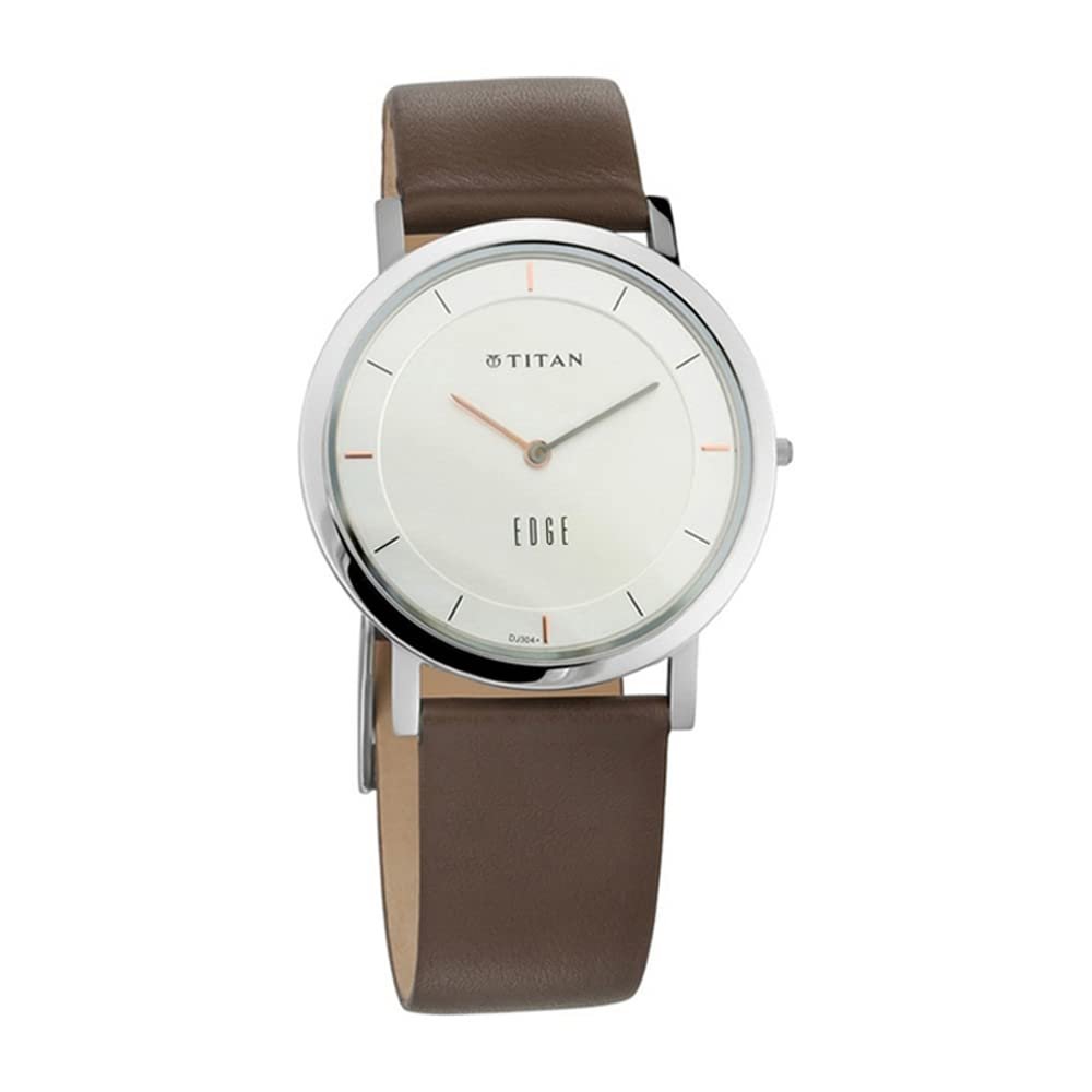Titan Edge Quartz Analog Silver Dial Brown Leather Strap Watch for Men - NT1595SL03