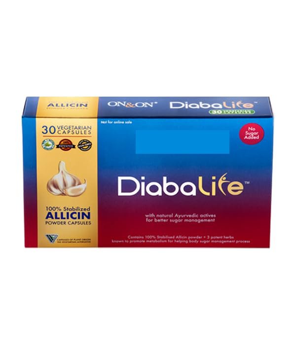 Diabalife 100% Stabilized Allicin Powder Capsules with Natural Ayurvedic Actives for Better Sugar Management, 30 Vegetarian Capsules