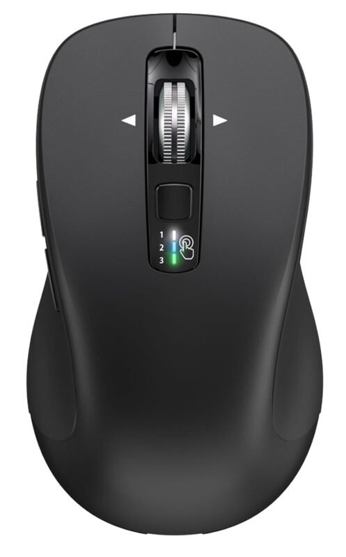 CITLLA Wireless Bluetooth Mouse (USB + BT1 + BT2), Full Size, 4-Way Scrolling, Multi-Device Silent Mouse for Computer, Laptop, iPad, MacBook (Black)