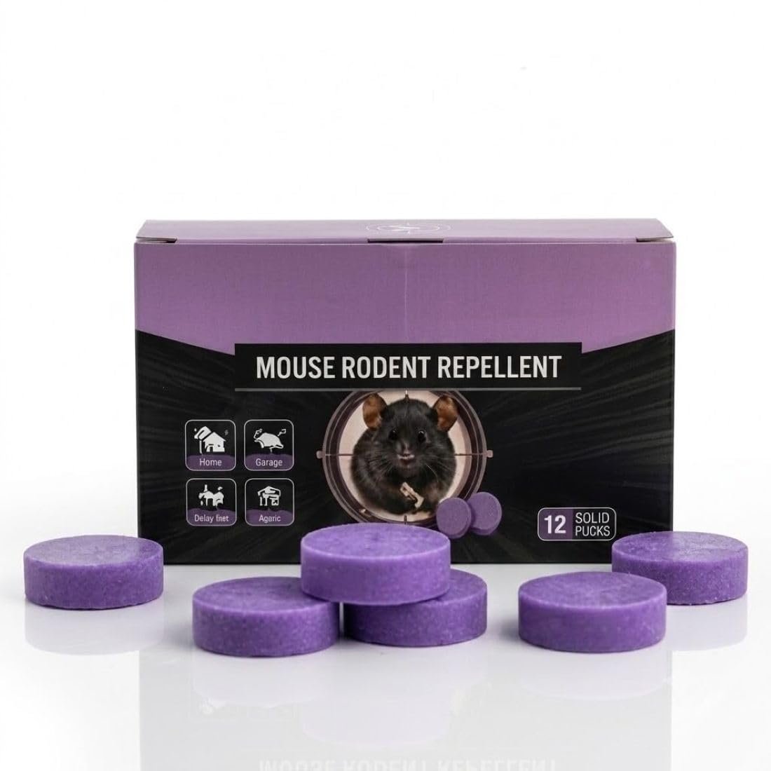 Mouse Rodent Repellent 12 Tablet Solid Pucks for Home, Garage, Kitchen & Warehouse | Natural Odor Formula | Long-Lasting Rat Deterrent | Easy-Place Pest Control Pucks | Indoor & Outdoor Use