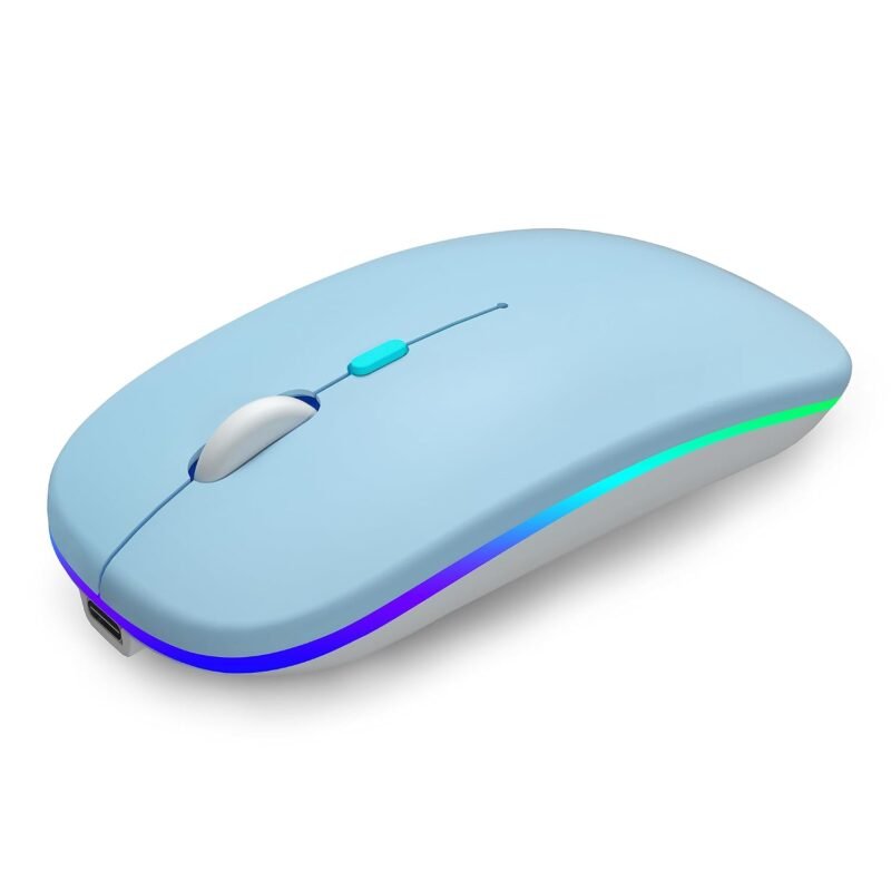 AIKOKOK Wireless Bluetooth Mouse, Rechargeable Dual Mode Mouse, Blue