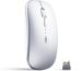 inphic Tri-Mode Slim Silent Rechargeable Bluetooth 5.0/3.0 Plus 2.4G Wireless 1600DPI Portable Mouse for Laptop PC Computer, Android, Windows MacBook, Silver