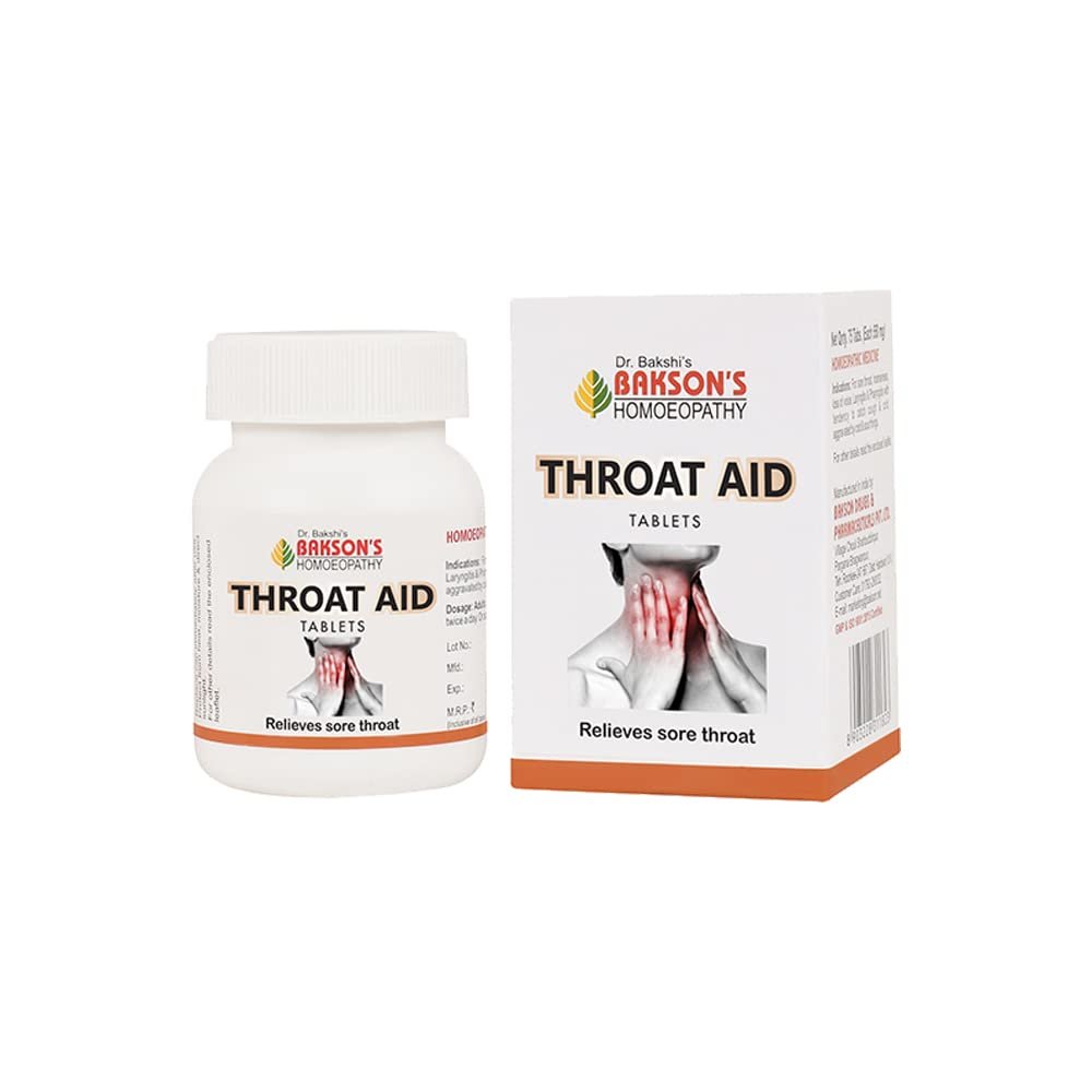 Dr. Bakshi's BAKSON'S HOMOEOPATHY THROAT AID TABLETS | For Throat Pain & Dryness | Relieves Sore Throat | 75 Tablets