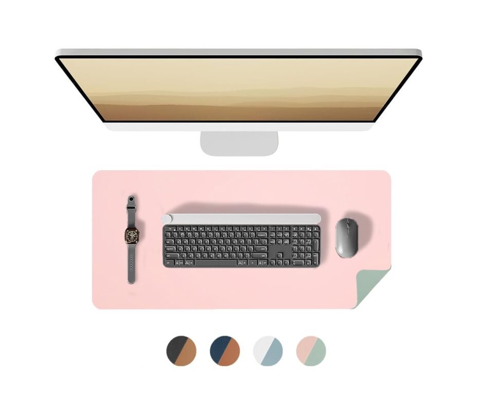 Bellblock Large Extended Reversible Desk Mat/Mouse Pad/Gaming Pad for Office/Home| Vegan Leather | Anti-Skid, Slip-Resistant, Splash-Proof | Pink & Green | 60x30cm