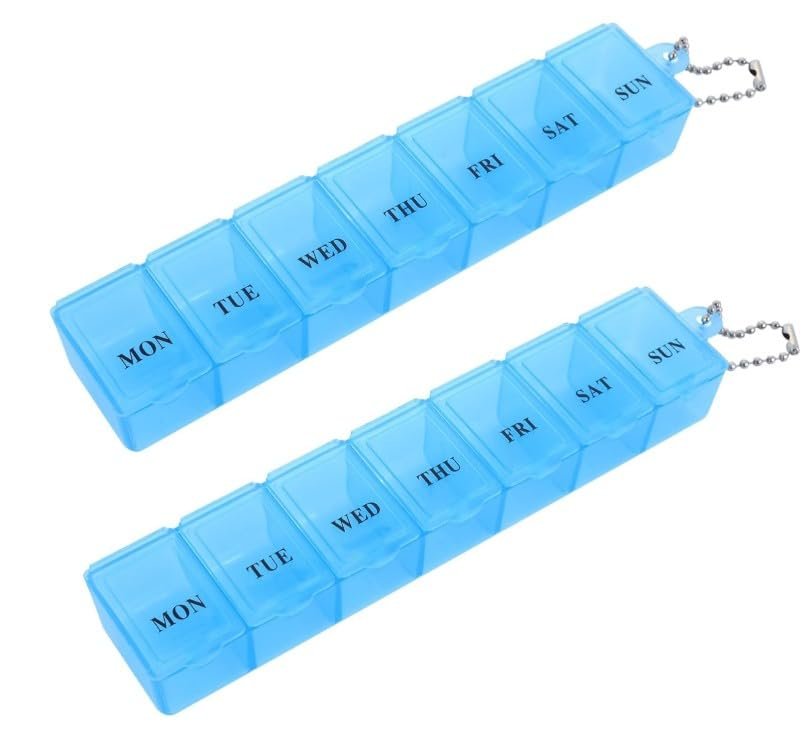 Pill Medicine Organizer Box with Reminder | Weekly Storage Container | Plastic, Durable, BPA-free | 7 Day Variations | Pack of 2 (7days)