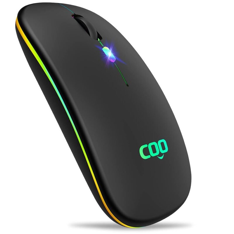 COO Bluetooth Wireless Mouse, Slim Dual Mode(Bluetooth 5.0 and 2.4G Wireless) Rechargeable Wireless Mouse with 3 Adjustable DPI for MacBook, Laptop, MacOS 10.10, Android 5.0, Windows 8 or Above